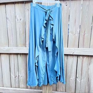 Lady’s Cascading Ruffle Tie Around Skirt with Palazzo Pants Boho Wide Leg;Size M